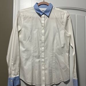 Brooks Brothers Cream Shirt with Blue Collar and Cuffs